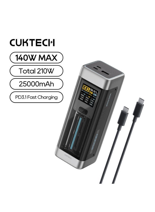 CUKTECH 20 Power Bank, 25,000mAh 210W MAX PD 3.1 Portable Charger for Laptop, Fast Charging for Travel & Gaming, for MacBook Pro, iPhone 17/16, Samsung, Xiaomi, Steam Deck (Flight-Approved) - Image 1
